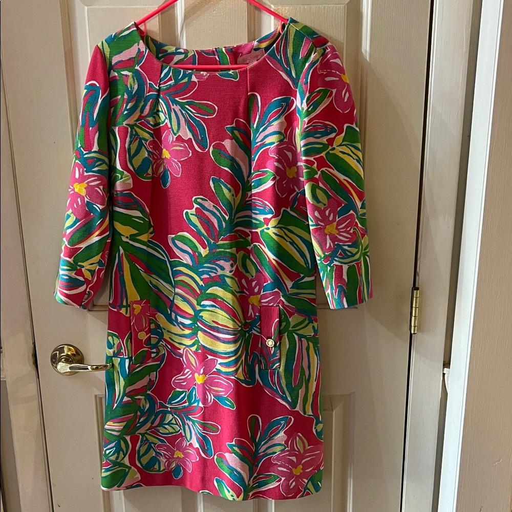 Lilly Pulitzer Bold Floral Shift Dress in Pink, Green & Yellow